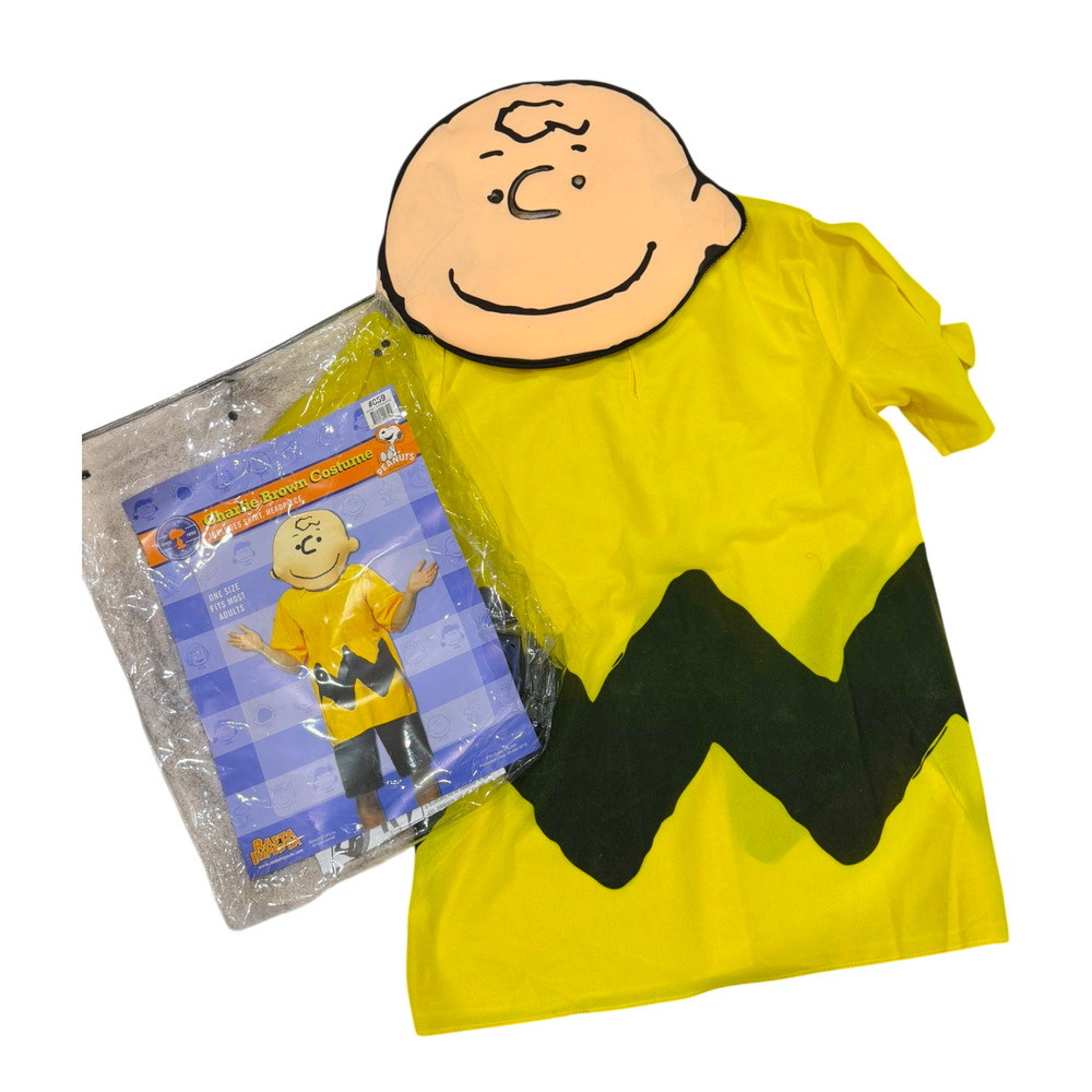 Charlie Brown Peanuts Costume Adult One Size Shirt Headpiece Mask Halloween